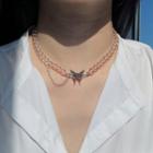 Alloy Butterfly Resin Bead Choker 1 Pc - As Shown In Figure - One Size