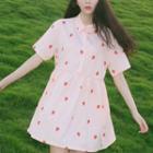 Strawberry Print Short Sleeve Collared Dress
