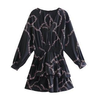 Long-sleeve Chain Print Mini A-line Dress