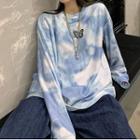 Tie-dye Print Butterfly Embroidered Pullover As Shown In Figure - One Size