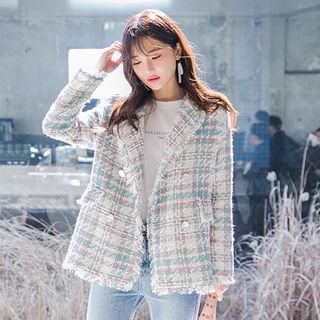 Double-breasted Wool Blend Tweed Blazer