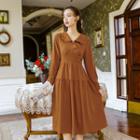 Ruffle Trim Collared Long-sleeve Dress