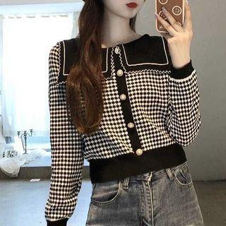 Collared Houndstooth Cardigan / Crop Camisole Top