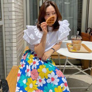 Short-sleeve Blouse / Print Skirt