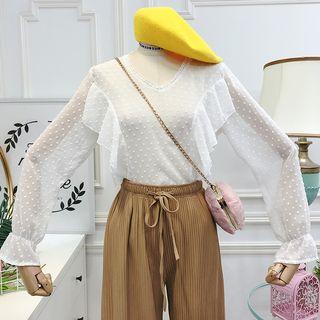 Bell-sleeve Ruffle Trim Chiffon Top