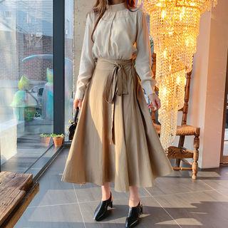 Tie-waist Flare Cotton Skirt