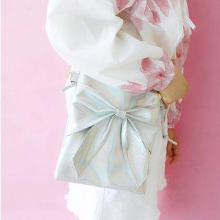 Bow Accent Hologram Crossbody Bag