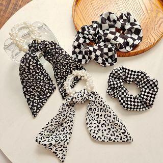 Leopard Print Bow Faux Pearl Hair Tie / Checker Scrunchie (various Designs)