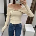 Off-shoulder Collar Ribbed Knit Sweater