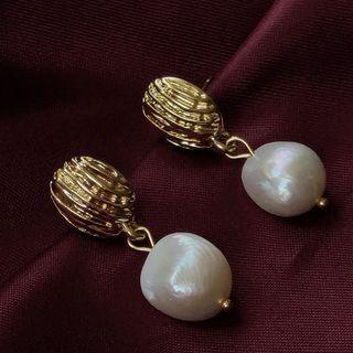 Faux Pearl Alloy Dangle Earring A889 - 1 Pair - Gold - One Size