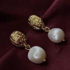 Faux Pearl Alloy Dangle Earring A889 - 1 Pair - Gold - One Size