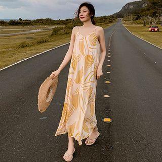 Spaghetti Strap Tropical Print A-line Midi Dress