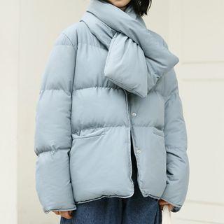 Tie-neck Plain Loose-fit Padded Jacket