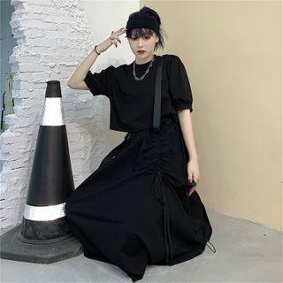 Crew-neck Short-sleeve T-shirt / Drawstring Maxi Jumper Dress
