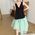 Sleeveless V-neck Two-tone A-line Dress