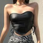Faux Leather Tie-strap Cropped Tube Top