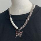 Butterfly Faux Pearl Chain Necklace Silver - One Size