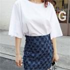 Ruffled Elbow-sleeve T-shirt