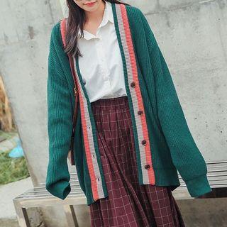 Contrast-stripe Long Cardigan
