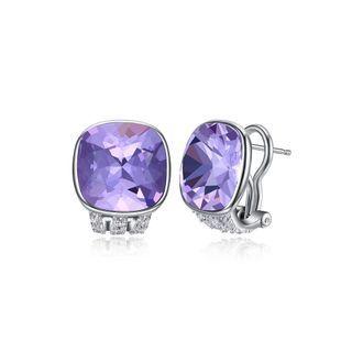 925 Sterling Silver Fashion Elegant Geometric Square Purple Austrian Element Crystal Earrings Silver - One Size