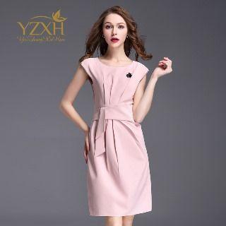 Sleeveless Pleated Sheath Dress