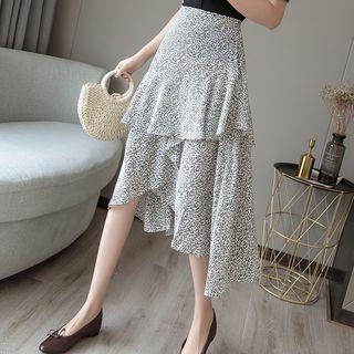 Print Asymmetric A-line Chiffon Skirt