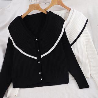 Contrast Trim Ribbed Knit Cardigan
