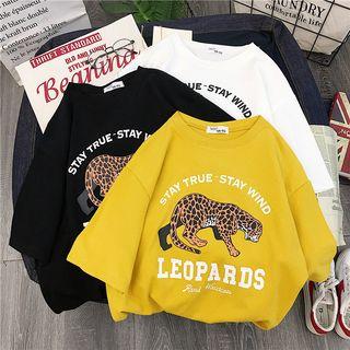 Elbow-sleeve Leopard T-shirt