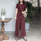 Plain Short-sleeve T-shirt / Floral Loose-fit Pants
