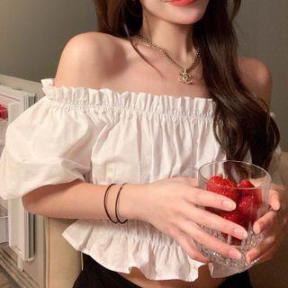 Puff-sleeve Off-shoulder Blouse White - One Size