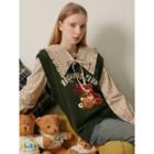 Rola Bear V-neck Sweater Vest Dark Green - One Size