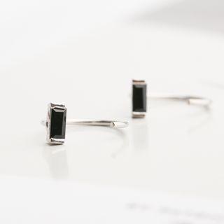 Rhinestone Earring 1 Pair - Black & Silver - One Size