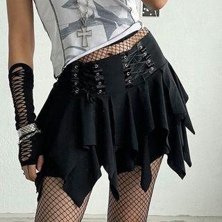 Plain Lace-up Miniskirt