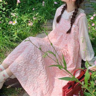 Puff-sleeve Lace Blouse / Floral Pattern Overall Dress