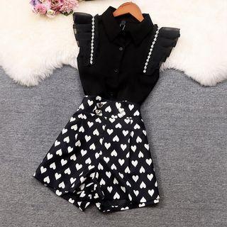 Set: Rhinestone Ruffle Tank Top + High Waist Shorts