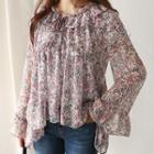 Tie-neck Capelet Floral Chiffon Top
