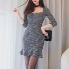 Square Neckline Zip Detail Sheath Dress