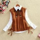 Cable-knit Vest / Long-sleeve Shirt / Set: Cable-knit Vest + Long-sleeve Shirt