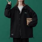 Drawstring-cuff Snap-button Jacket