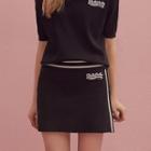 Logo-embroidered Piped A-line Knit Skirt Black - One Size