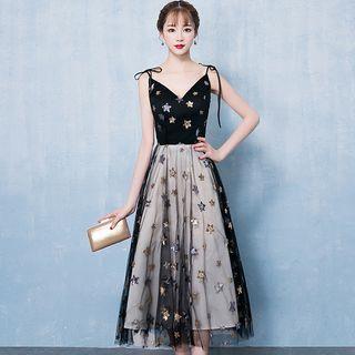 Spaghetti Strap Star Pattern A-line Party Dress