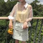 See-through Blouse / Plain Camisole / Mini Floral A-line Skirt