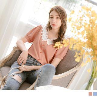 Panel Neckline Short-sleeve Chiffon Blouse