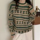 Patterned Sweater Green & Khaki - One Size