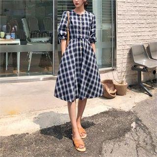 Round-neck Checked Shirtdress