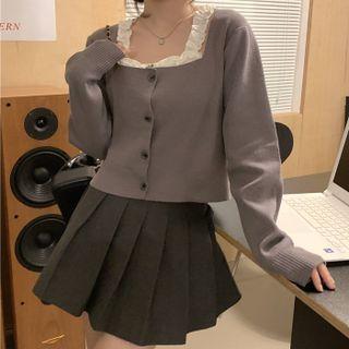 Lace Trim Camisole Top / Square-neck Long-sleeve Cardigan