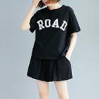 Set: Lettering Short-sleeve T-shirt + Shorts Set - Black - One Size