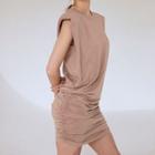 Sleeveless Padded-shoulder Mini Bodycon Dress