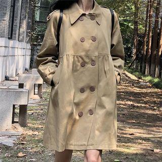 Double-breasted Mini A-line Coat Dress Khaki - One Size