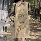 Double-breasted Mini A-line Coat Dress Khaki - One Size